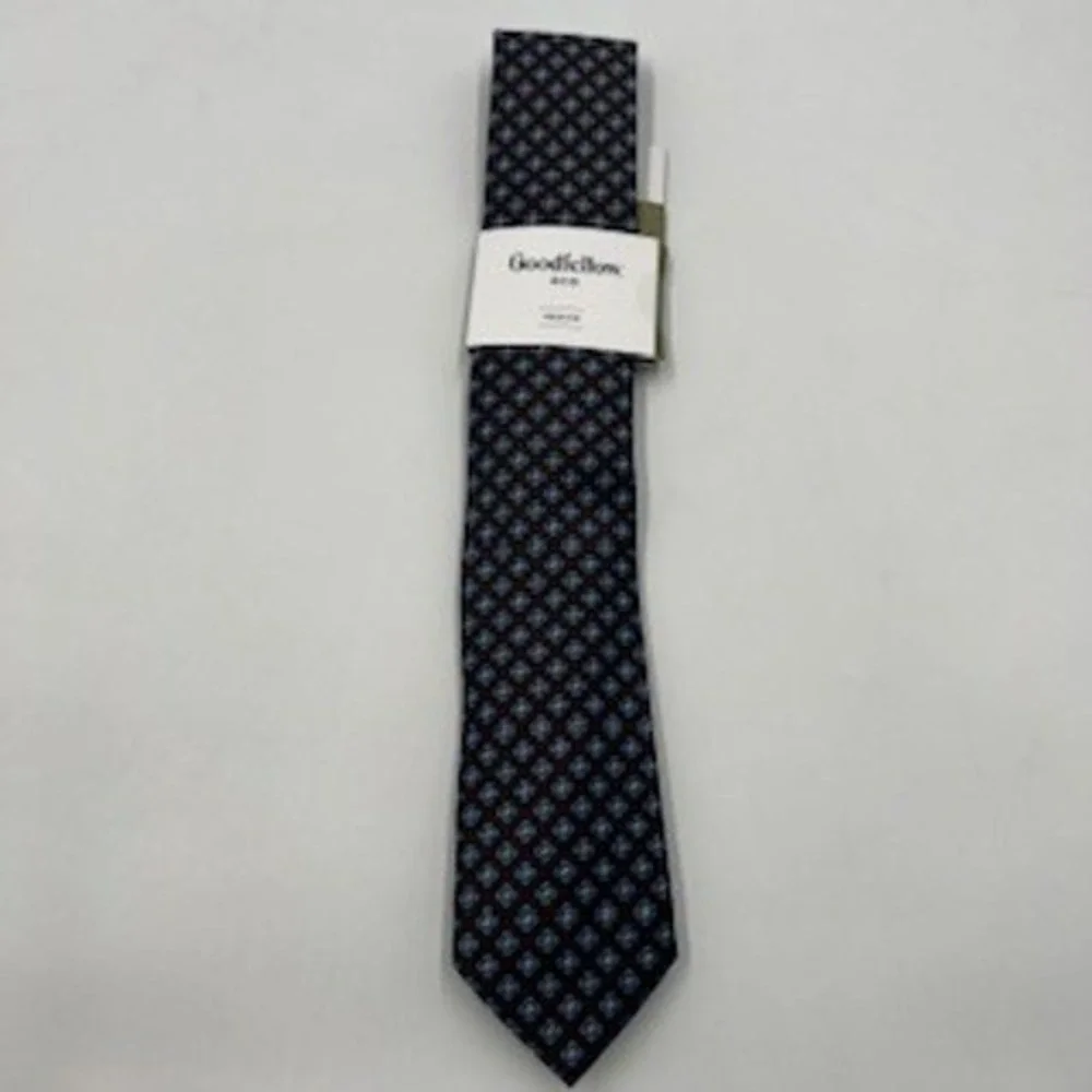 Goodfellow & Co Mens Brown Blue Geometric Floral Necktie Standard Width